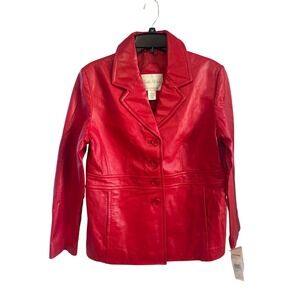 Studio Works Women's Red Leather Jacket M Retro, Vintage, Moto New